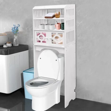Armoire de toilette moderne à 4 niveaux Armoire de rangement au-dessus des toilettes Organisateur de salle de bain Blanc Organisateurs économisant de l'espace