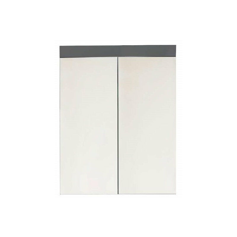 armoire de toilette murale - 2 portes miroir - mélaminé blanc - bandeau gris l - h - p : 60 - 77 - 17 cm - gris