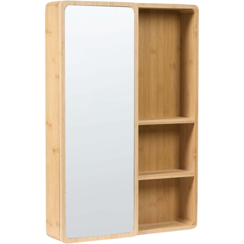 Armoire de Toilette Murale Moderne en Bois de Bambou 61 x 41 cm avec Miroir et Porte Coulissante avec 3 Étagères Marron Clair Guatavita