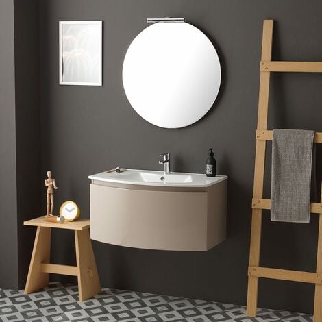ARMOIRE DE TOILETTE SUSPENDUE CM82 AVEC COMMODE CAPPUCCINO COURBÉE POLIE RIVA
