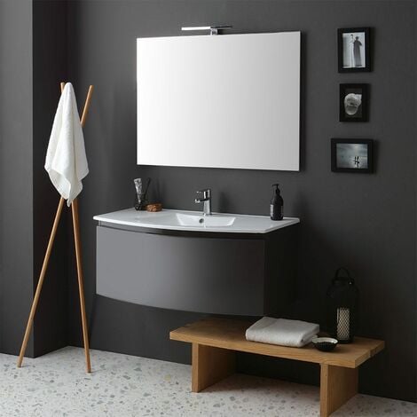 ARMOIRE DE TOILETTE SUSPENDUE COURBE 102 CM GRIS ARDOISE RECTANGULAIRE MIROIR RIVA