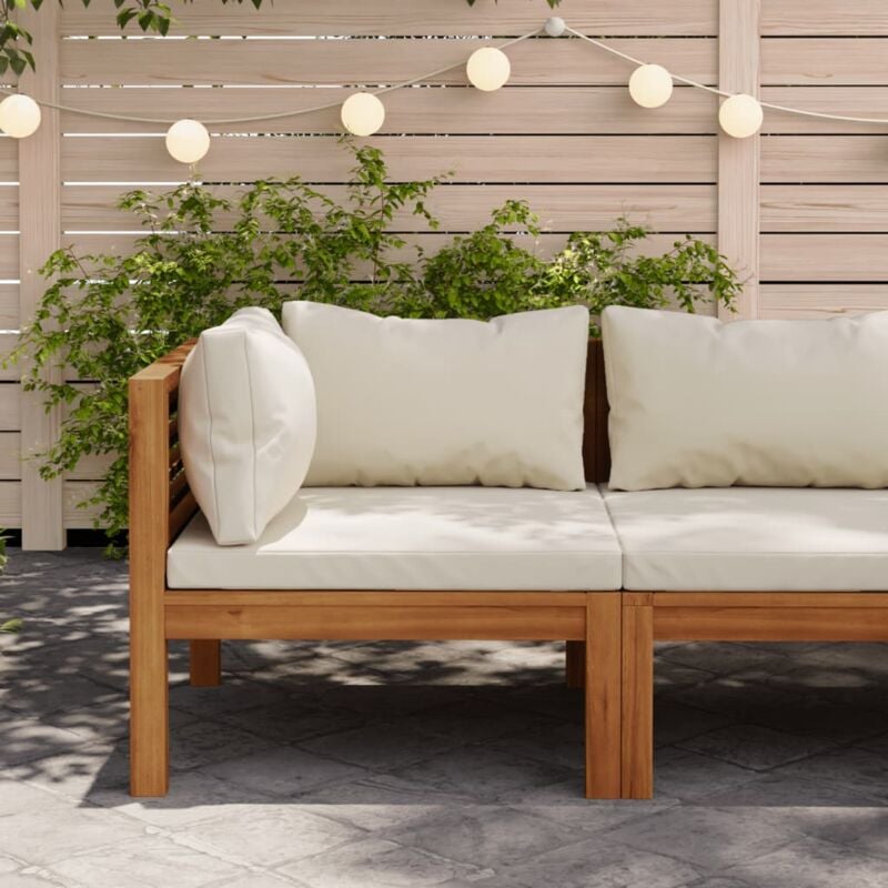 Kalisse - fimei Canapé d'angle sectionnel et coussin blanc crème Bois d'acacia