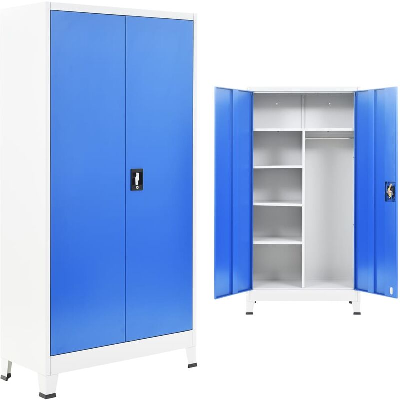 Armoire de vestiaire 2 portes Métal 90x40x180 cm Gris et bleu