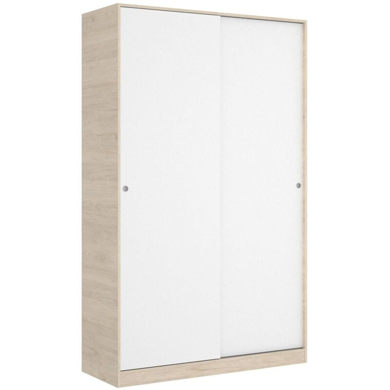 Dmora - Armoire Denali, Portemanteau pour chambre, Armoire avec 2 portes coulissantes, 120x50h204 cm, Blanc et Chêne