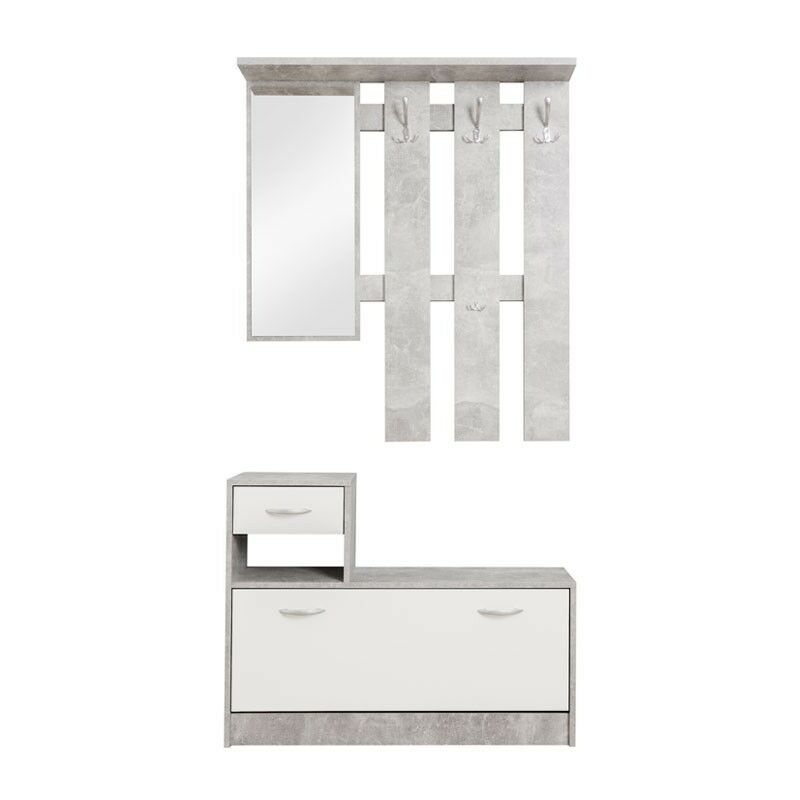 Argonauta - Armoire d'entrée blanche et béton 100x25xh.180 cm
