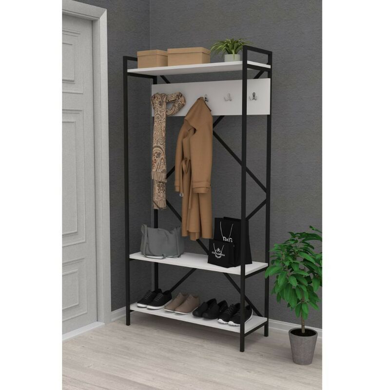 Toscohome - Armoire d'entrée 90x180h cm avec cintre et portemanteau blanc - Navis