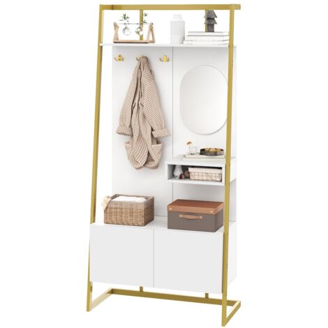 Armoire d'entrée compacte multifonctionnelle 78x38,5x180,5cm avec miroir, banc à chaussures, crochets et portant