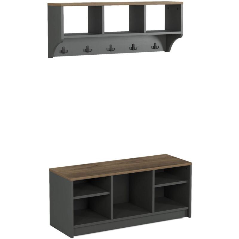 Mobili Rebecca - Range-Chaussures et Porte-Manteau Rebecca Mobili Saegi 42x100x35 Panneau de particules Acier Gris Foncé Marron Foncé Moderne