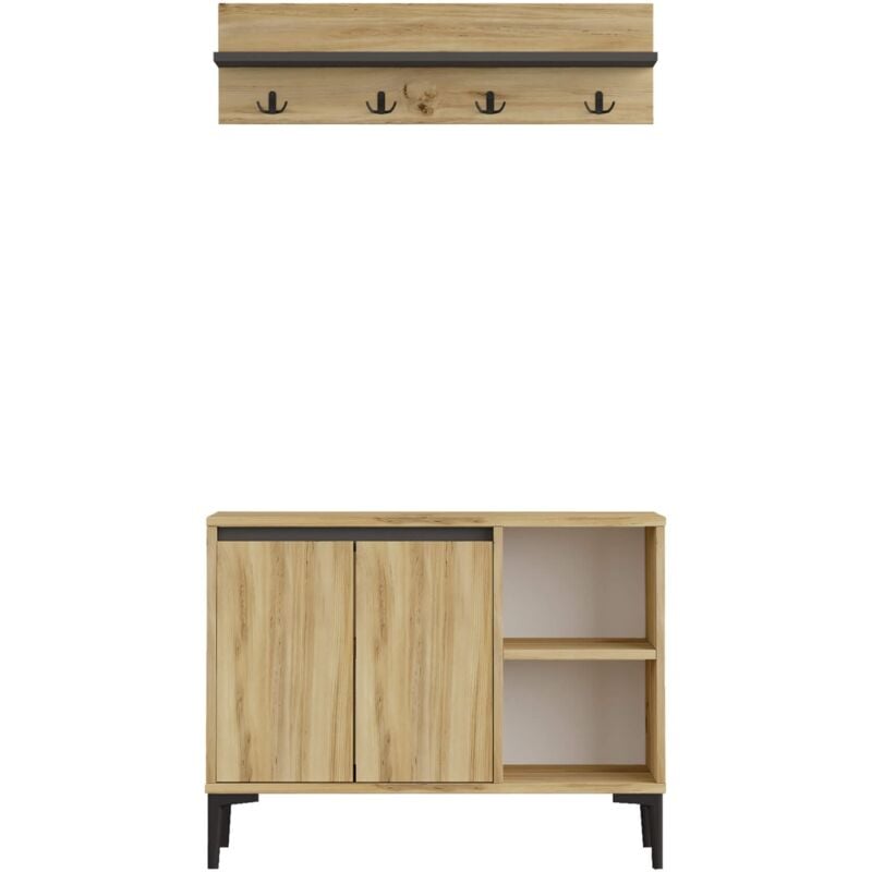 Porte-chaussures et manteaux Rebecca Mobili Roka 68,5x90x35 Panneau de particules PVC Chêne clair Gris Foncé Moderne SET 2 pcss