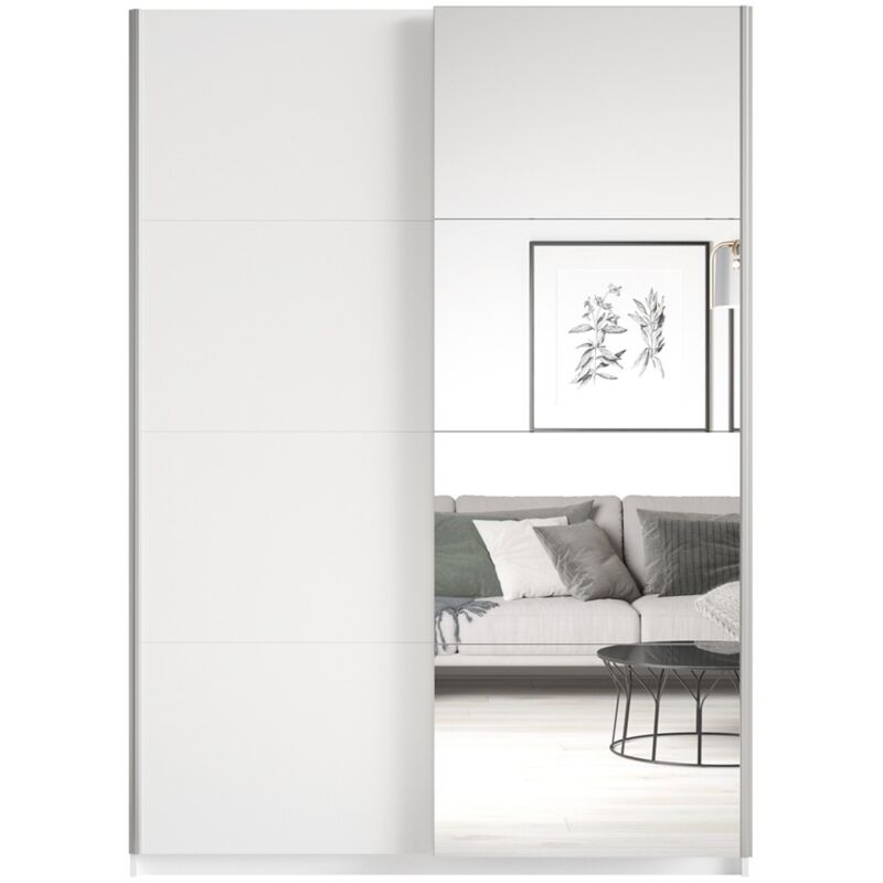 Meublorama - Armoire design 120cm. 2 portes avec miroirs modulables. Couleur blanc mat. Collection eos