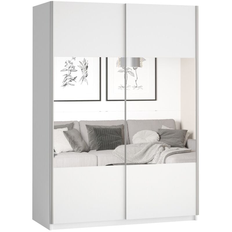 Meublorama - Armoire design 150cm. 2 portes avec miroirs modulables. Couleur blanc mat. Collection eos