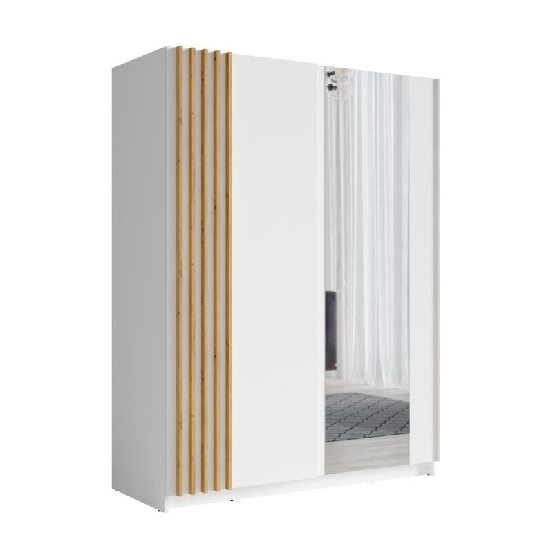 Meublorama - Armoire 2 portes coulissantes 150 cm- blanc et chêne - Collection varia