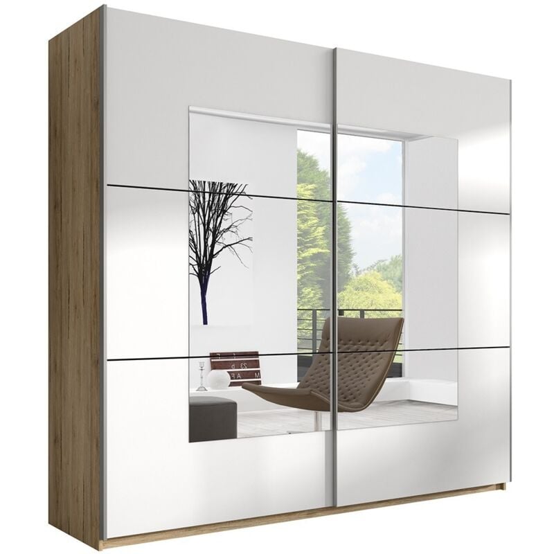 Meublorama - Armoire design 2 portes 200cm couleur chêne clair et blanc. Collection eos