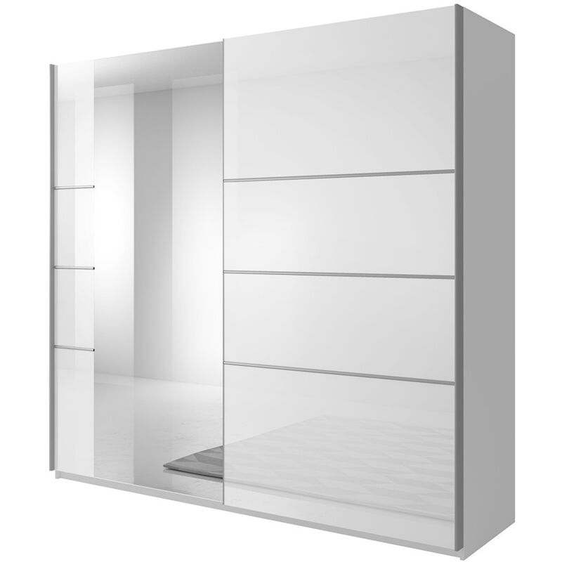 Armoire design 2 portes 220 cm avec miroir. Couleur blanc brillant. Collection eos
