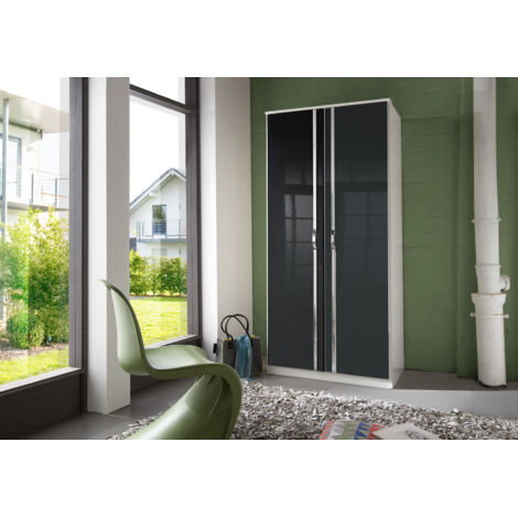 Armoire design 2 portes blanche/noir laqué Juliette
