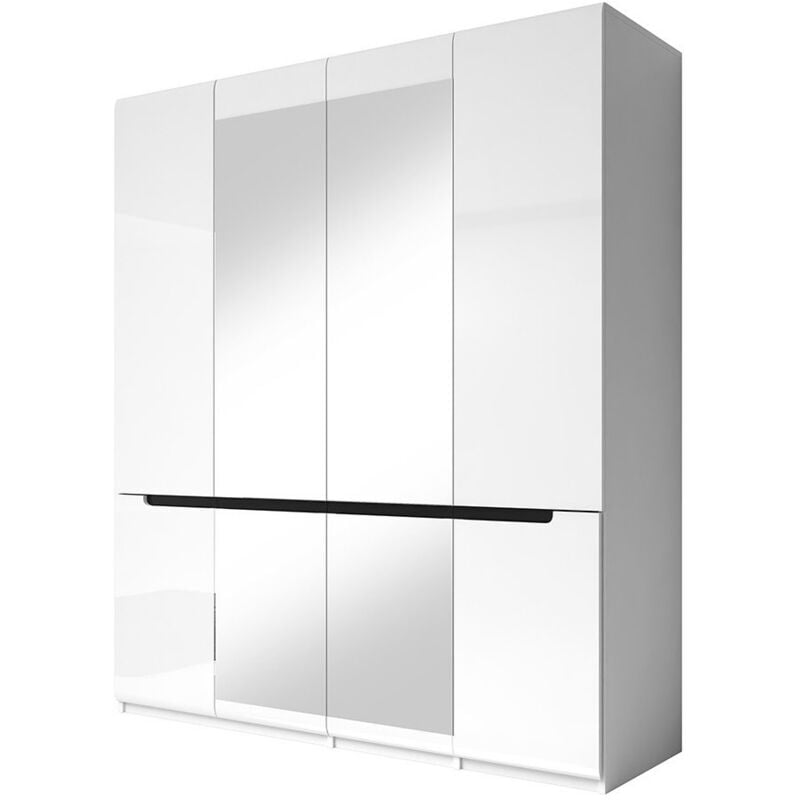Meublorama - Armoire design 4 portes et 2 miroirs couleur blanche finitions glossy - lucia