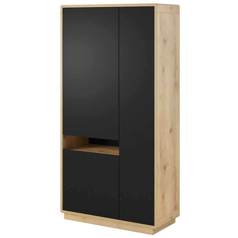 Meublorama - Armoire design avec niche éclairée collection villa. Couleur chêne et noir.