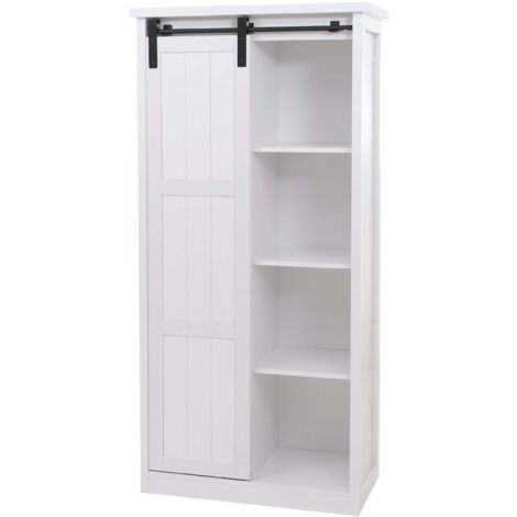 Armoire design avec porte coulissante et 8 compartiments meuble de rangement industriel blanc effet bois 163 cm 040009388