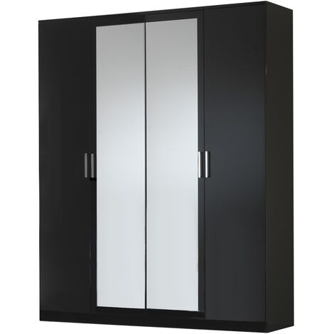 Armoire design de chambre 4 portes battantes bois laqué noir Turin 181cm