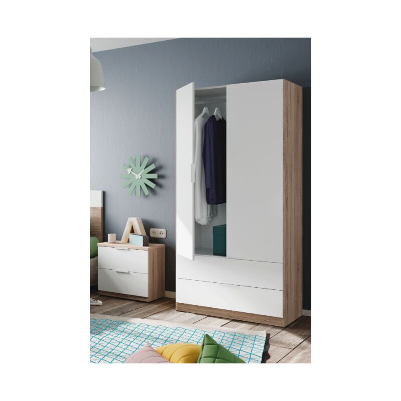 Garde-robe 81.5x180h blanc mat et chêne canadien - Fresia