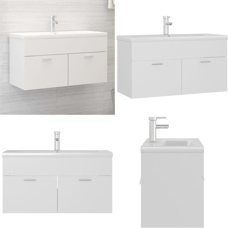 Armoire d'évier avec lavabo intégré Blanc Aggloméré - Meuble De Salle De Bain - Meuble Vasque - Armoire Lavabo - Ensemble Salle De Bain - Lave-mains