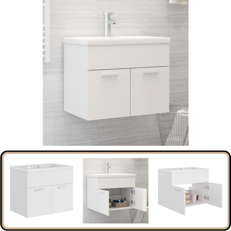 Vidaxl - Armoire d'évier avec lavabo intégré Blanc Aggloméré - Meuble De Salle De Bain - Meuble Vasque - Armoire D'évier - Lavabo Intégré - Salle De