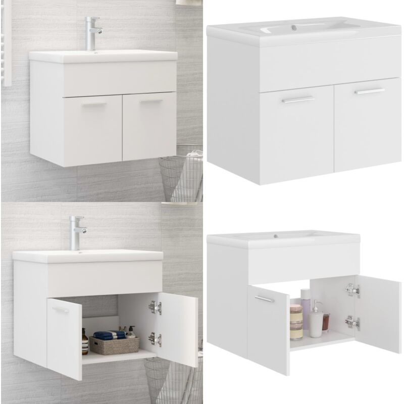 Armoire d'évier avec lavabo intégré Blanc Aggloméré - Meuble De Salle De Bain - Meuble Vasque - Armoire D'évier - Lavabo Intégré - Salle De Bain