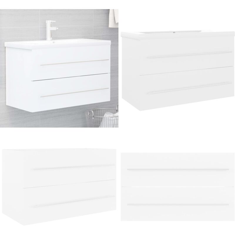 Armoire d'évier avec lavabo intégré Blanc Aggloméré - Meuble De Salle De Bain - Meuble Vasque - Armoire Lavabo - Salle De Bain - Décoration Salle De