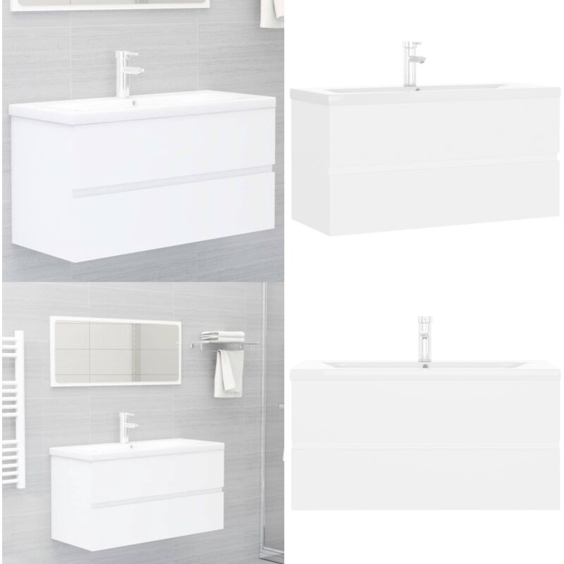 Vidaxl - Armoire d'évier avec lavabo intégré blanc bois d'ingénierie - Meuble De Salle De Bain - Armoire De Salle De Bain - Lavabo - Ensemble Meuble