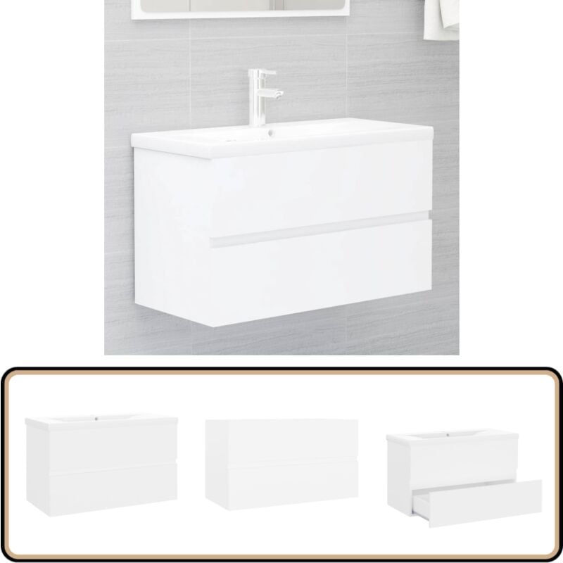 Vidaxl - Armoire d'évier avec lavabo intégré Blanc Bois d'ingénierie - Meuble De Salle De Bain - Meuble Lavabo - Ensemble Salle De Bain - Vasque