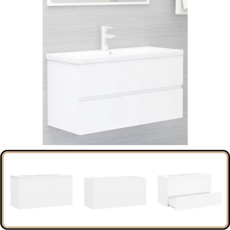 Armoire d'évier avec lavabo intégré Blanc Bois d'ingénierie - Meuble De Salle De Bain - Meuble Lavabo - Ensemble Salle De Bain - Vasque Intégrée