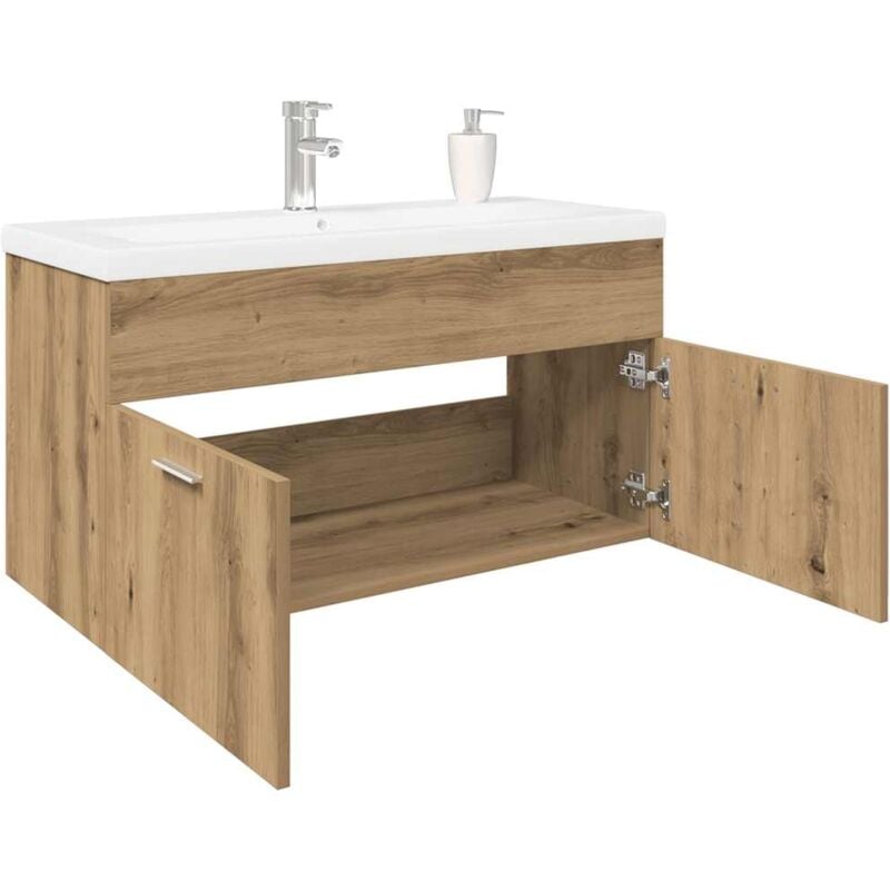vidaXL Meuble lavabo et bassin intégré chêne artisanal bois ingénierie