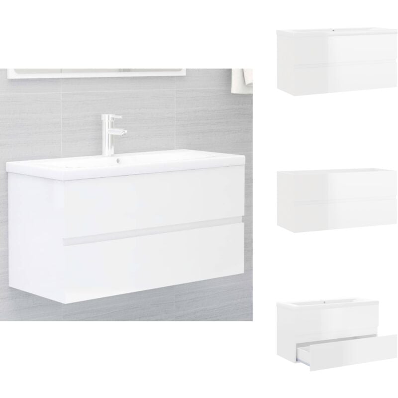 Vidaxl - Armoire d'évier avec lavabo intégré Blanc brillant - Meuble De Salle De Bain - Meubles De Salle De Bain - Lavabo Intégré - Armoire D'évier