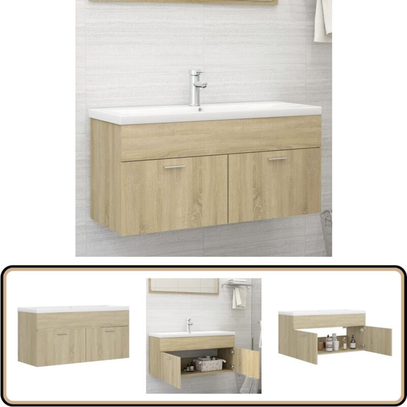 Vidaxl - Armoire d'évier avec lavabo intégré Chêne sonoma Aggloméré - Meuble Salle De Bain - Meuble Vasque - Ensemble Salle De Bain - Armoire Lavabo