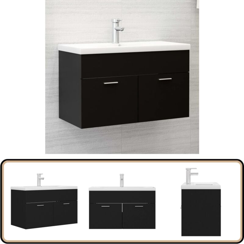 Armoire d'évier avec lavabo intégré Noir Aggloméré - Meuble De Salle De Bain - Armoire D'évier - Lavabo Intégré - Meuble Vasque - Rangement Salle De