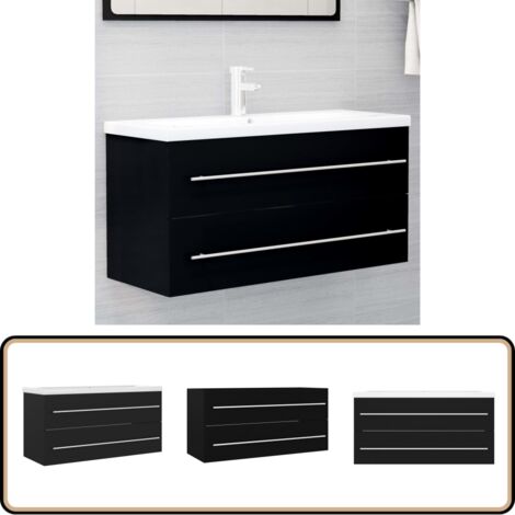 Armoire d'évier avec lavabo intégré Noir Aggloméré - Meuble De Salle De Bain - Meuble Vasque - Armoire Lavabo - Salle De Bain - Décoration Salle De Bain
