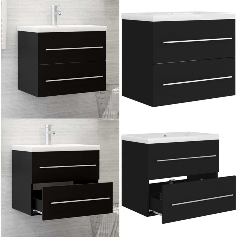 Armoire d'évier avec lavabo intégré Noir Aggloméré - Meuble De Salle De Bain - Meuble Vasque - Armoire Lavabo - Salle De Bain - Décoration Salle De