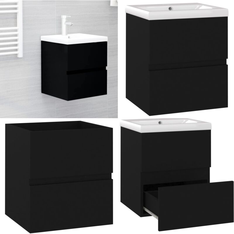 Vidaxl - Armoire d'évier avec lavabo intégré Noir Aggloméré - Meuble De Salle De Bain - Meuble Vasque - Ensemble Meuble Lavabo - Lavabo Intégré