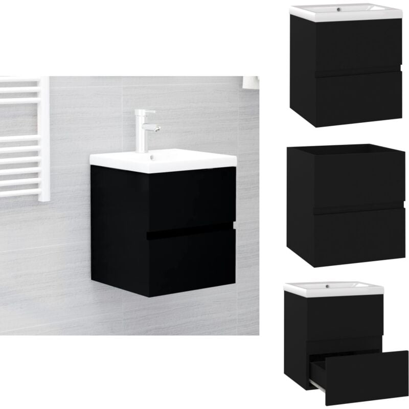 Vidaxl - Armoire d'évier avec lavabo intégré Noir Aggloméré - Meuble De Salle De Bain - Meuble Vasque - Ensemble Meuble Lavabo - Lavabo Intégré