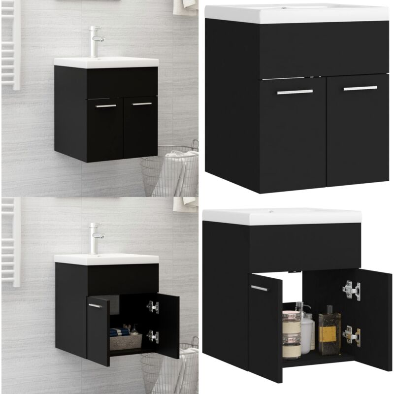 Vidaxl - Armoire d'évier avec lavabo intégré Noir Aggloméré - Meuble De Salle De Bain - Meuble Vasque - Lavabo Intégré - Armoire D'évier - Rangement