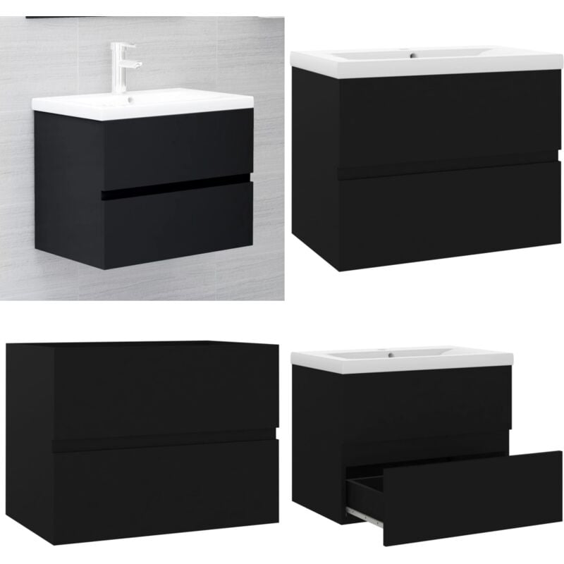 Vidaxl - Armoire d'évier avec lavabo intégré Noir Aggloméré - Meuble De Salle De Bain - Meuble Vasque - Ensemble Meuble Lavabo - Lavabo Intégré