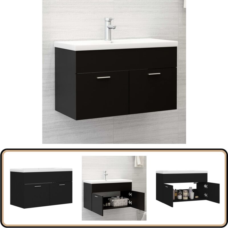 Armoire d'évier avec lavabo intégré Noir Aggloméré - Meuble Salle De Bain - Meuble Vasque - Ensemble Salle De Bain - Lavabo Intégré - Armoire D'évier