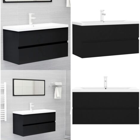 Armoire d'évier avec lavabo intégré noir bois d'ingénierie - Meuble De Salle De Bain - Armoire De Salle De Bain - Lavabo Intégré - Robinet Inclus - Évier - Home & Living