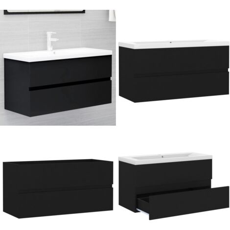 Armoire d'évier avec lavabo intégré Noir Bois d'ingénierie - Meuble De Salle De Bain - Meuble Lavabo - Ensemble Salle De Bain - Vasque Intégrée - Armoire Rangement - Home & Living