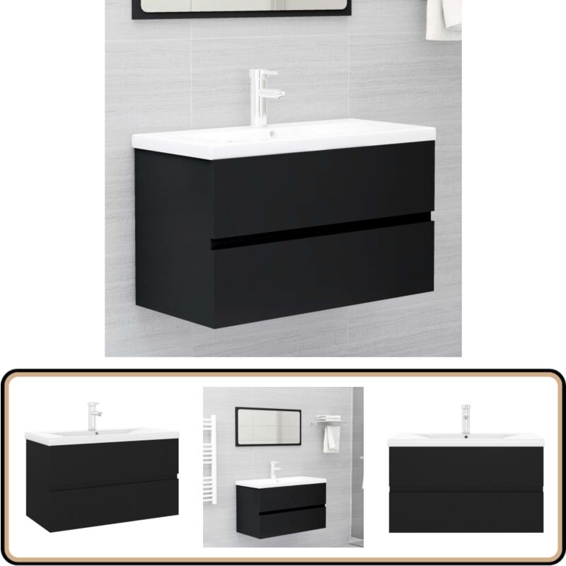 Armoire d'évier avec lavabo intégré noir bois d'ingénierie - Meuble Lavabo - Armoire De Salle De Bain - Ensemble Meuble Lavabo - Vasque Intégrée