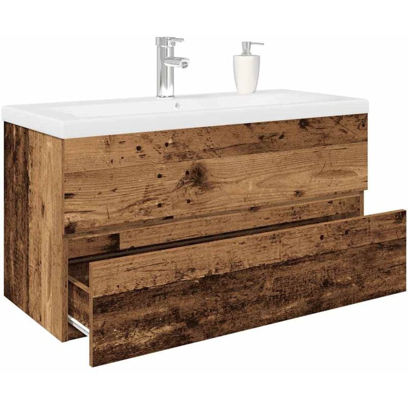 Vidaxl - Meuble lavabo avec bassin et robinet intégrés vieux bois
