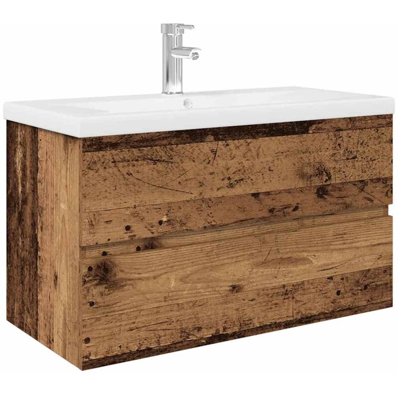 Vidaxl - Meuble lavabo avec bassin et robinet intégrés vieux bois