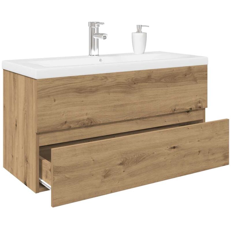 Meuble lavabo avec bassin et robinet intégrés chêne artisanal