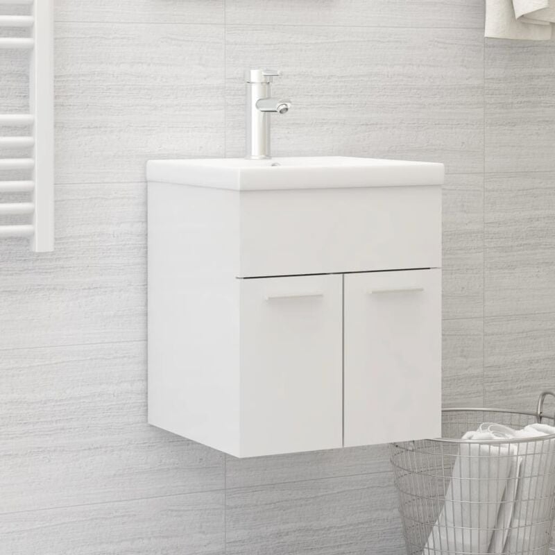 Armoire d'évier avec lavabo,Meuble de rangement intégré Blanc brillant Aggloméré CFW453293