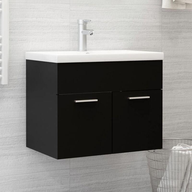 Armoire d'évier avec lavabo,Meuble de rangement intégré Noir Aggloméré CFW271004